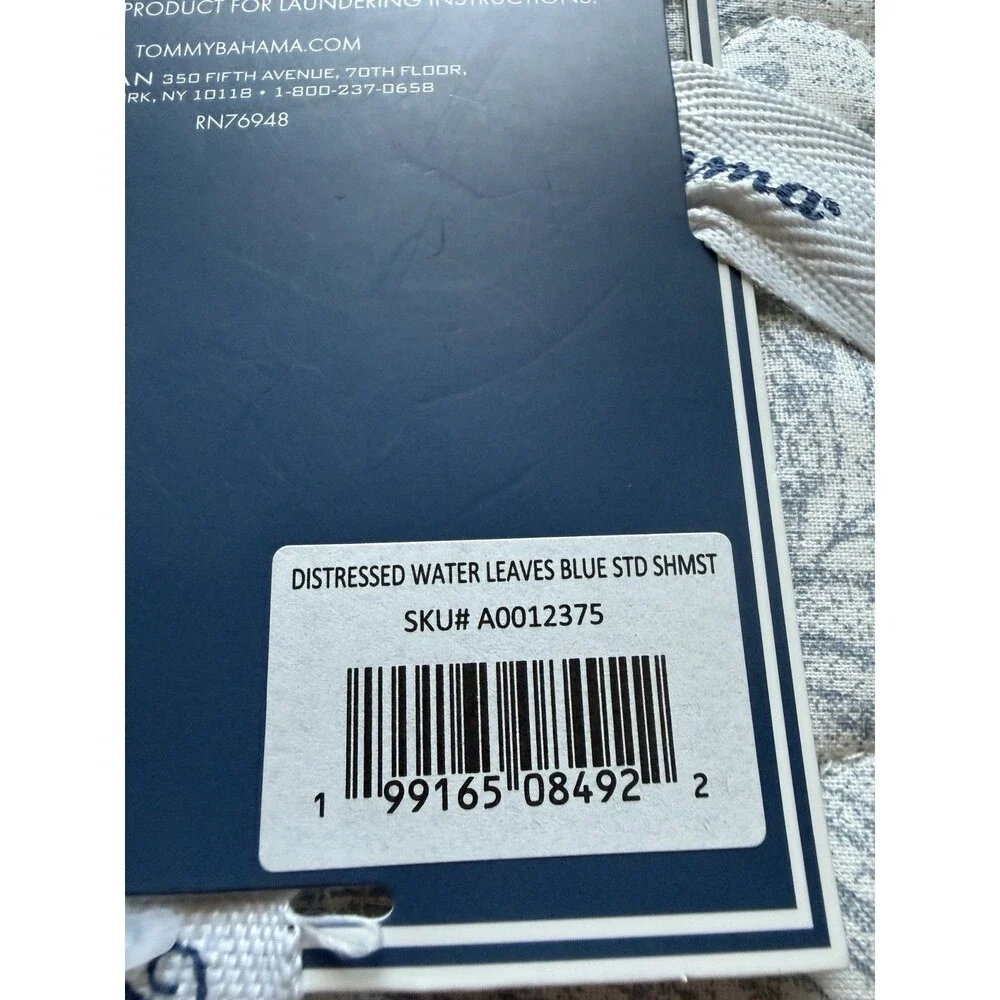 Tommy Bahama Standard Quilted Shams Cotton Distressed Water Leaves Blue Set of 2